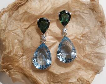 RIZILIA CELEBOX Teardrop Dangle Pierced Earrings with Pear Cut CZ in 18K White Gold Plated