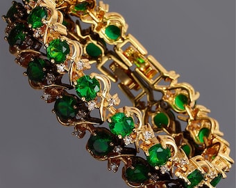 RIZILIA BLOSSOM May Birthstone Tennis Bracelet • Emerald Green CZ • 18K Gold/White Gold • 7"