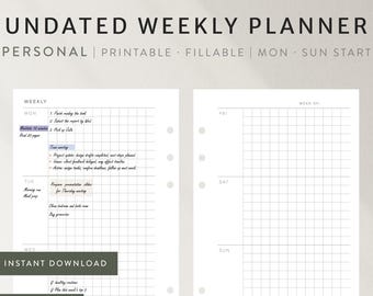 Undated Weekly Planner Inserts | Personal Size Printable Schedule (PDF Download)