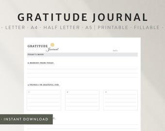 Gratitude Journal Printable PDF | Self Care Journal | Daily Reflection Planner | Mental Health Journal | Digital Download