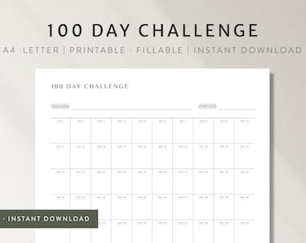 100 Day Goal Challenge Printable | 100 Day Habit Tracker | Minimal Habit Planner | Daily Tracker PDF | Challenge Planner PDF | Goal Tracker