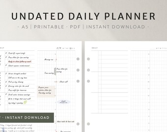 Printable Daily Planner A5 | Time Blocking Schedule 6am–9pm | Minimal Productivity Planner | Checklist & Notes | Binder Insert PDF