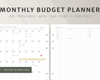 Minimalist Monthly Budget Planner Printable | Calendar + Daily Totals Tracker | Simple Finance Organizer | Income Expense Savings Overview