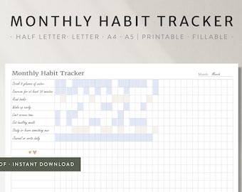 Monthly Habit Tracker Printable | A4 A5 Letter Sizes (Digital Download)