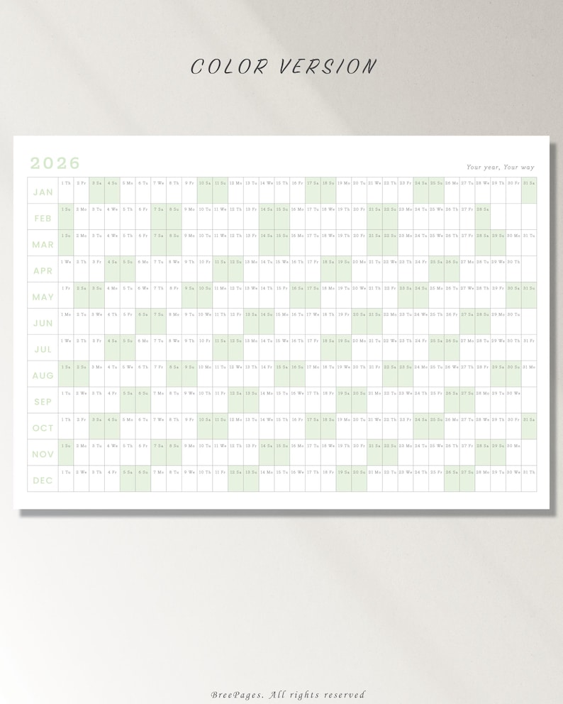 Minimal 2026 Yearly Calendar | One Page Year at a Glance | Large Wall Calendar Printable | A1 A2 A3 Giant Calendar PDF | Digital Download image 3