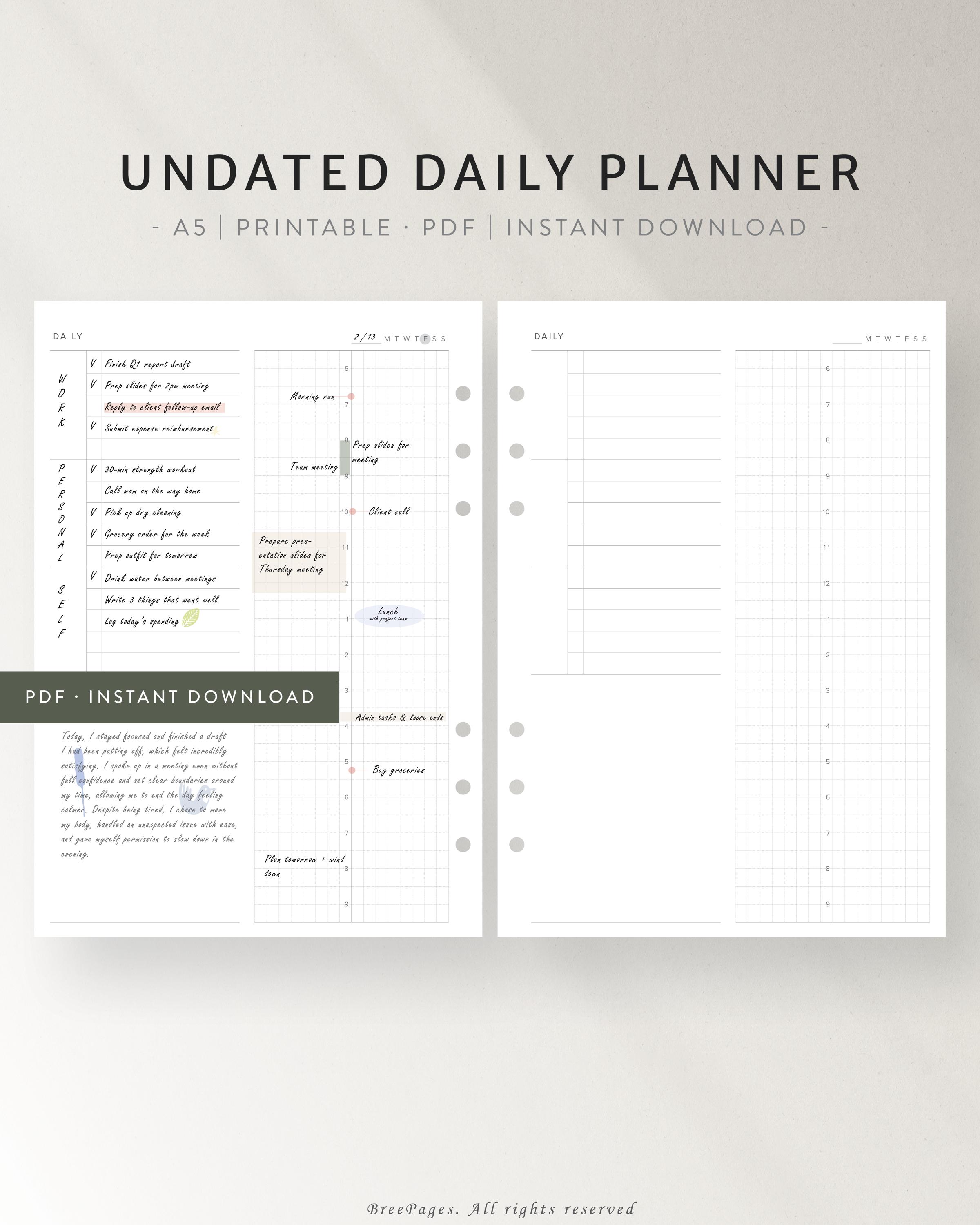 Printable Daily Planner A5 | Time Blocking Schedule 6am–9pm | Minimal ...
