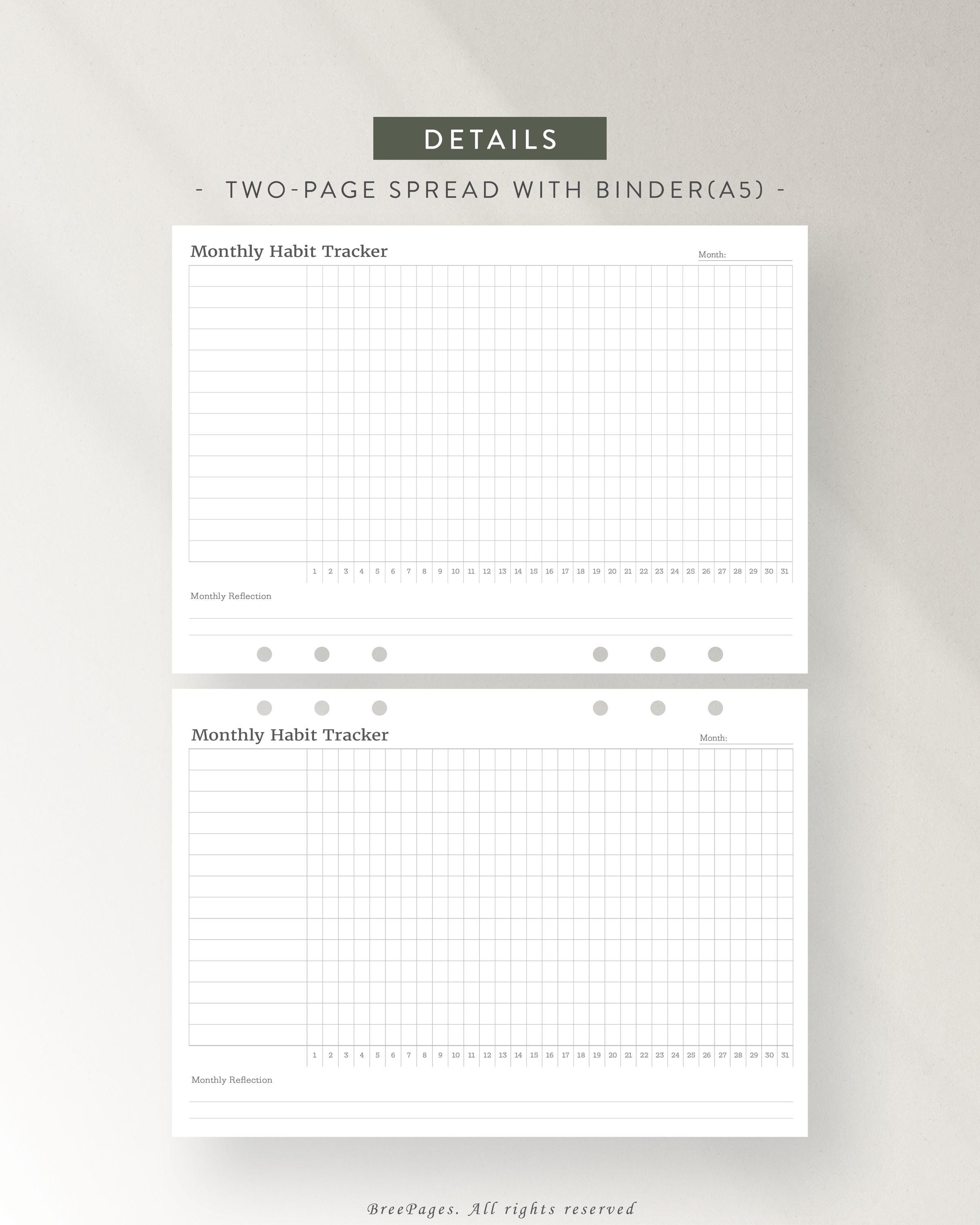 Monthly Habit Tracker Printable | A4 A5 Letter Sizes (digital Download ...