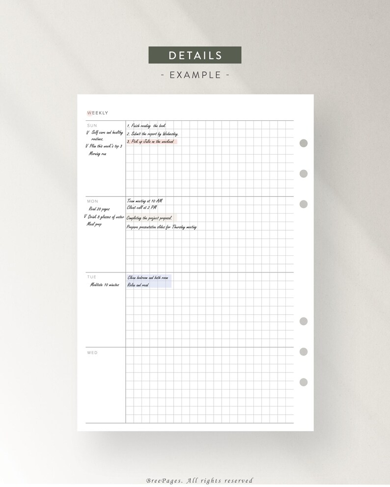 Weekly Heading Undated Weekly Planner Printable | Fillable PDF | Grid Layout | Minimal ...