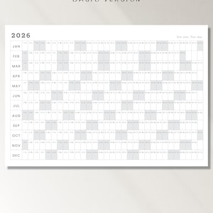 Minimal 2026 Yearly Calendar | One Page Year at a Glance | Large Wall Calendar Printable | A1 A2 A3 Giant Calendar PDF | Digital Download image 2
