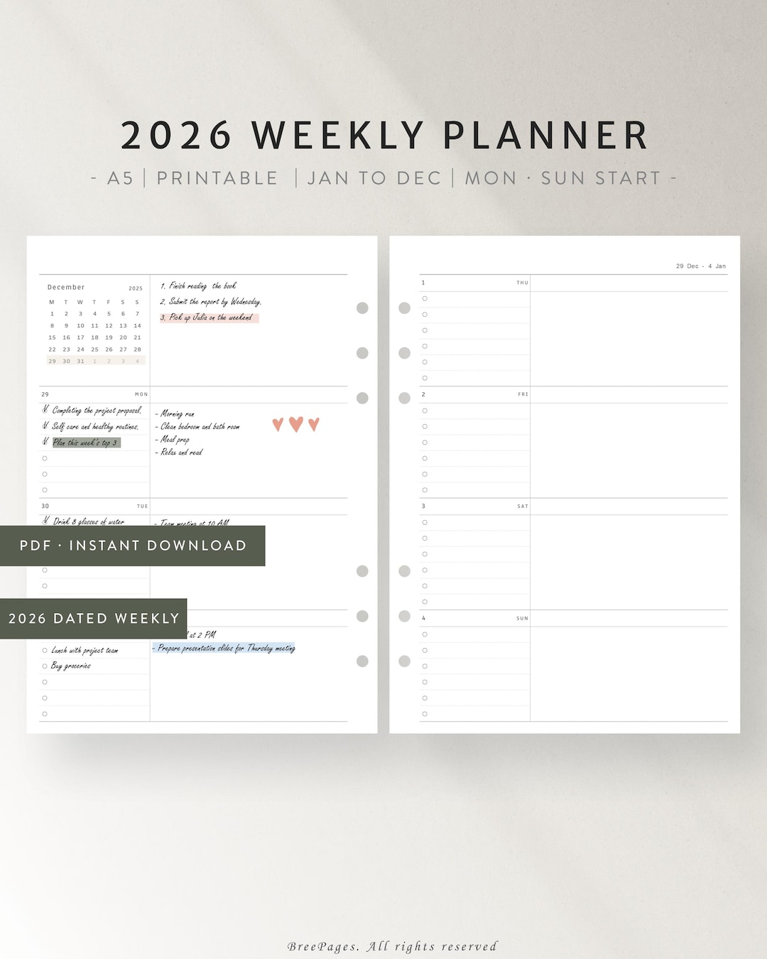 2026 Dated Weekly Planner | Printable Weekly + Monthly Layout ...
