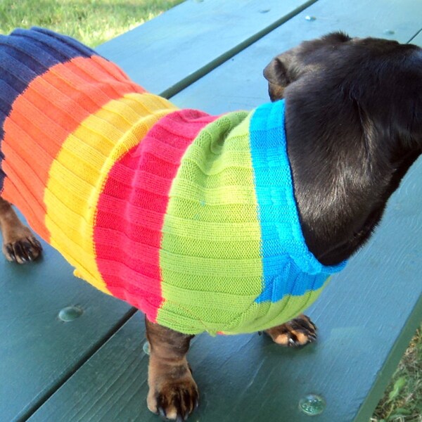Small dog sweater for dachshunds in colorful striped cotton knit