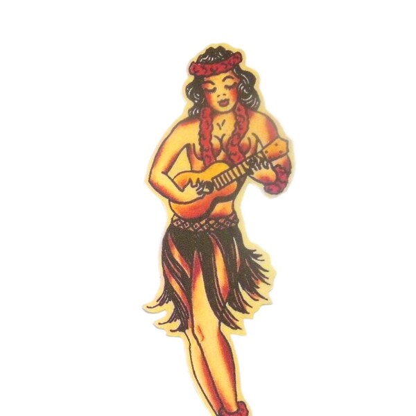 Hula - Girl - Hawaii - Flash - Tattoo - Sailor Jerry - Pin Up - Lady -  DIY - Iron On - Patches - Fabric  Appliques - Rockabilly - Cotton