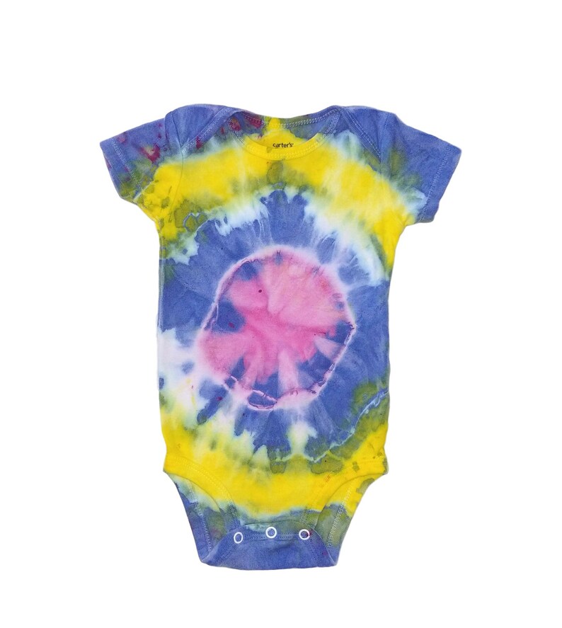 Handmade Gift Shower Girl Tie Dye Blue Pink Baby Clothes Cotton Hippie 6 Months Boy Yellow Bodysuit Woodstock