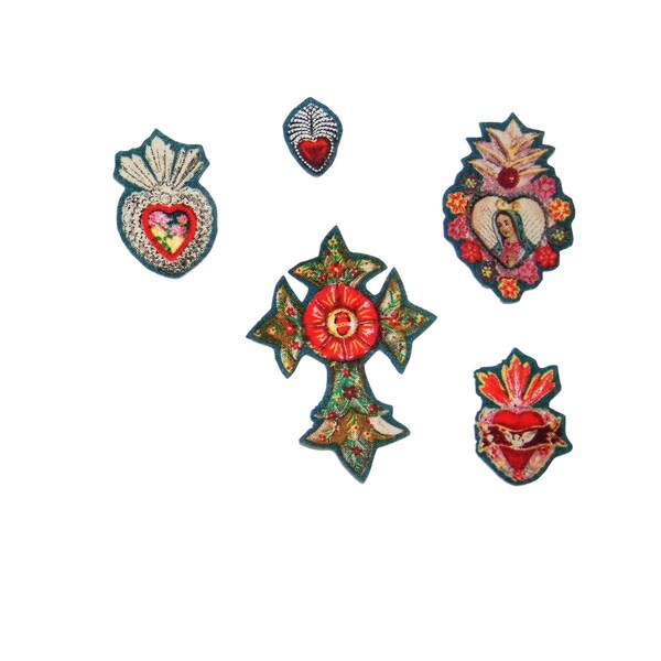 Guadalupe - Iron on Patch - Tattoo - Rockabilly - Mexican - Religious - Fabric - Mary - Patches - Cotton Appliques - Mini - Sacred Heart