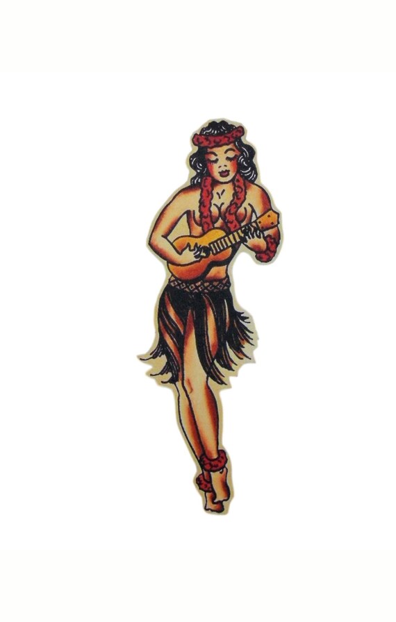 Flash - Tattoo - Hula - Girl - Hawaii - Lady - Sailor Jerry - Pin Up - Retro - Stickers - Party - Favors - Vinyl - Crafts - Lady - Large