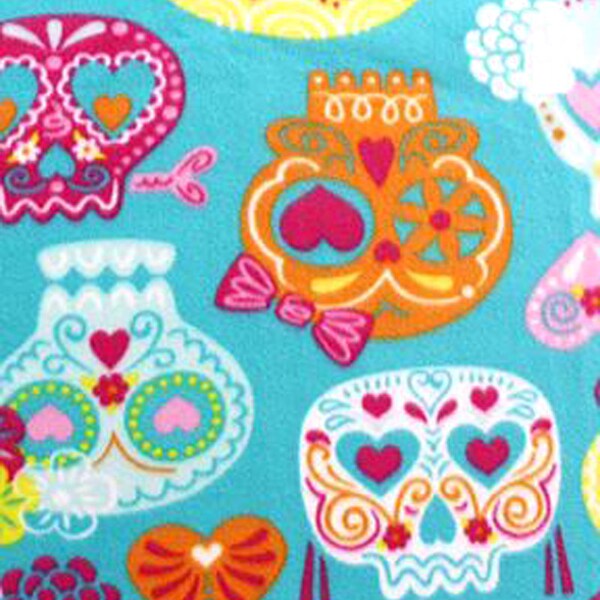 Skull Fabric - Sugar Skull - Day of the Dead - Blizzard Fleece - Fleece - Polyester - Blue - Pink - Fiesta - Blanket Fabric - Yard