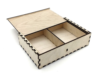 Slid Lid Wood Storage Box, Divided Craft Organizer
