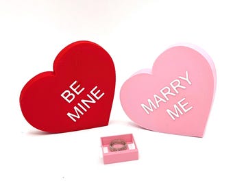 デジタルファイル Marry Me - Be Mine 会話ハートボックス STL - 隠しリングコンパートメント、プロポーズ 3D プリントファイル