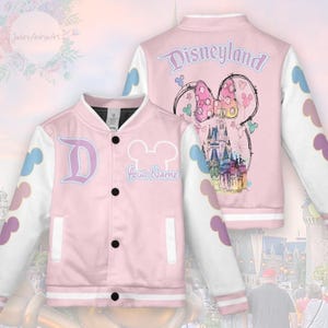 Mickey Minnie Disneyland Castle Watercolor Baseball Jacket, Watercolor Mouse Ears Jacket, Magic Kingdom Jacket, Magic Castle Jacket.