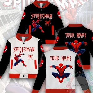 Personalized Spiderman Jacket, Kids Varsity Jacket, Spiderman Baseball Jacket, Birthday Boy Gift, Spidey Shirt.