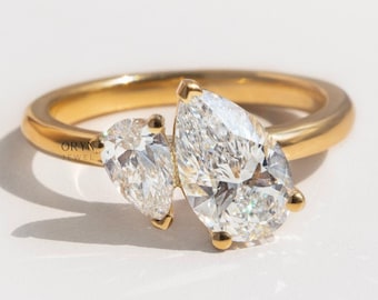 Toi Et Moi Engagement Moissanite Ring, 2.5 Ct Pear Cut Moissanite, Wedding Double Stone Ring, Promise Ring, Handmade Jewelry For Her, Gifts