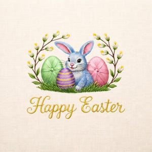 Happy Easter Bunny Embroidery Design Spring Eggs Floral Machine Stitch Digital Pattern