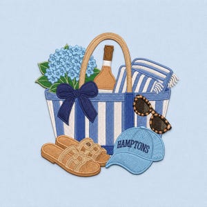 Hamptons Summer Tote Hydrangea Coastal Chic Vacation Machine Embroidery Design