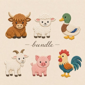 Farm Animal Embroidery Bundle Highland Cow Sheep Duck Goat Pig Rooster Machine Stitch Design