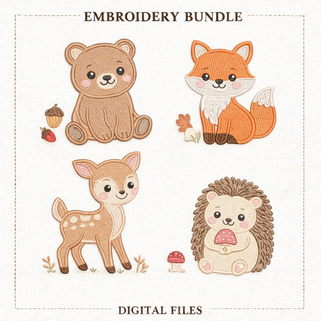 Woodland Animals Embroidery Bundle Bear Fox Deer Hedgehog Forest Nature ...