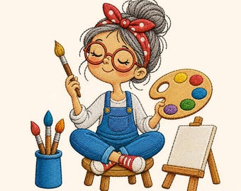 Artist Girl Machine Embroidery Design Painter Palette Art Teacher Creative Studio Sweatshirt Stitch