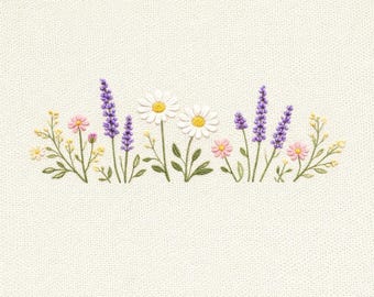 Wildflower Border Embroidery Design Daisy Lavender Floral Machine Embroidery Digital Download