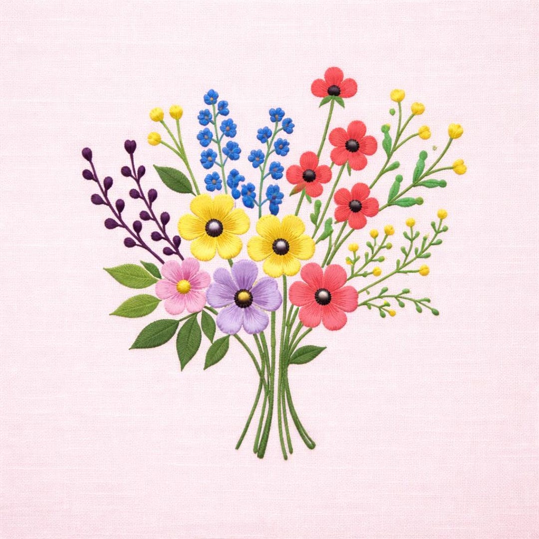 Colorful Floral Embroidery Pattern Wildflower Bouquet Garden Spring ...