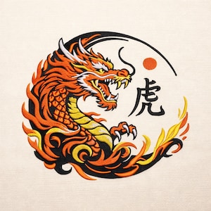 Dragon Embroidery Design Oriental Fire Serpent Machine Pattern Japanese Style Instant Download File