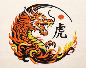 Dragon Embroidery Design Oriental Fire Serpent Machine Pattern Japanese Style Instant Download File