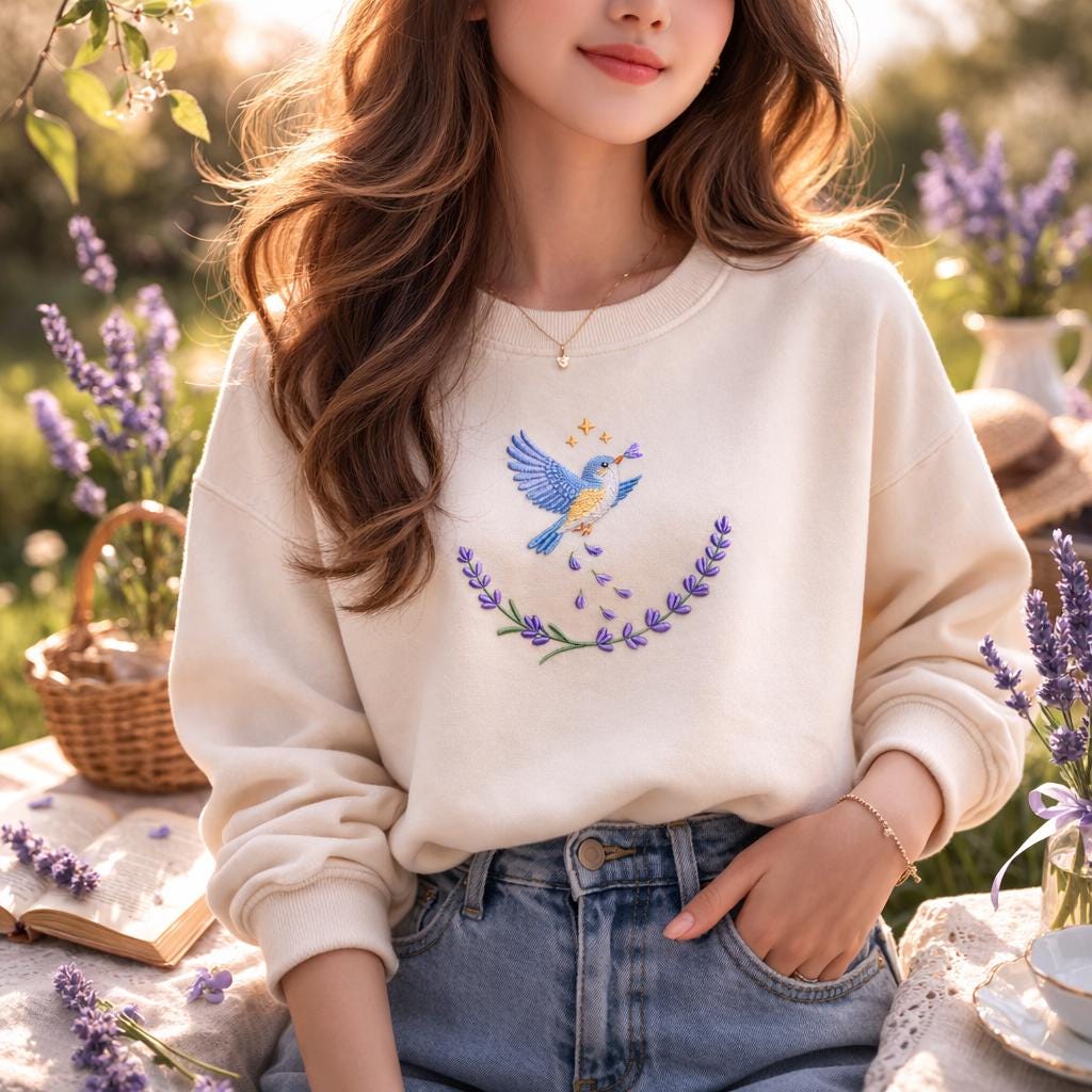 Flying Bird Lavender Embroidery Design Floral Nature Wings Machine ...