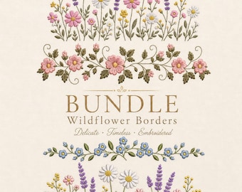 Wildblumen Border Bundle Blumenwiese Garten Maschinenstickerei Designs für Hemden Sweatshirts Creolen