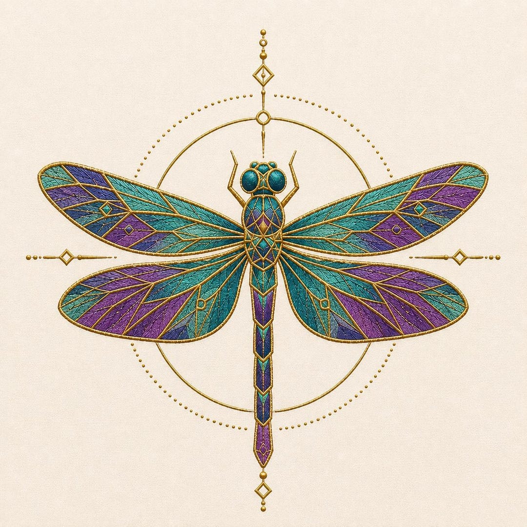 Geometric Dragonfly Embroidery Design Jewel Tone Celestial Insect ...