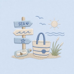 Kuststrand Tote Meddelande Flaska Seaside Escape Sommar Maskinbroderi Design