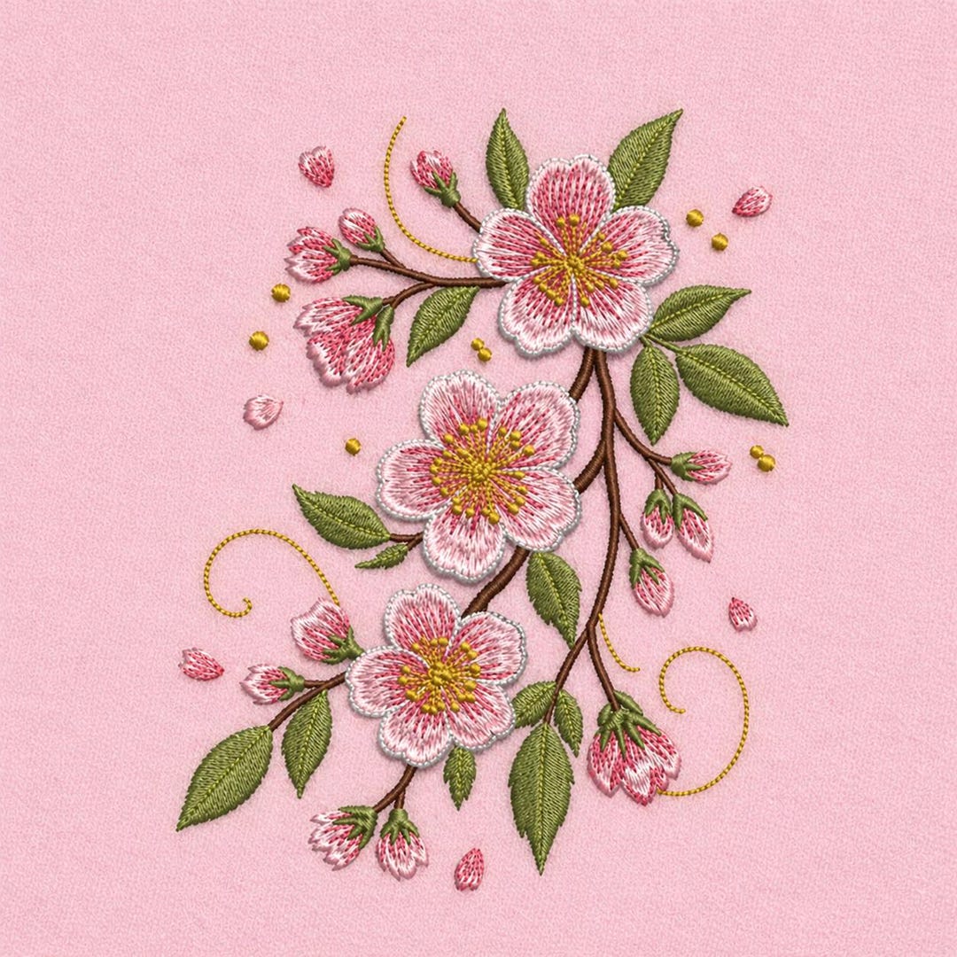Cherry Blossom Embroidery Design Floral Branch Sakura Elegant Spring ...