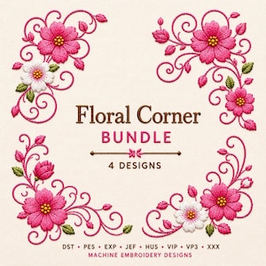 Bundle d'angle floral rose motif de broderie fleurs cadre bordures décoration de mariage motif de point machine