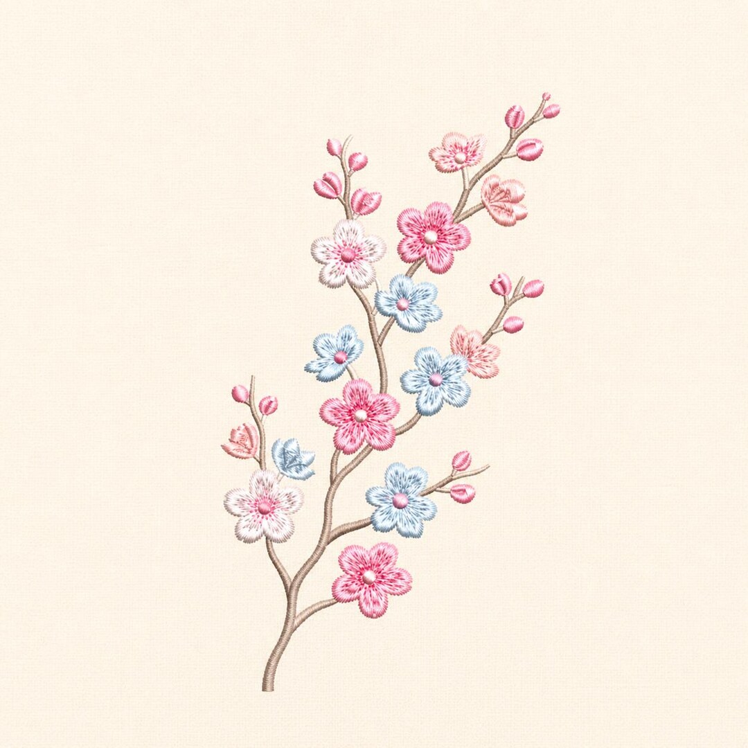 Cherry Blossom Embroidery Design Sakura Branch Floral Oriental Pattern ...