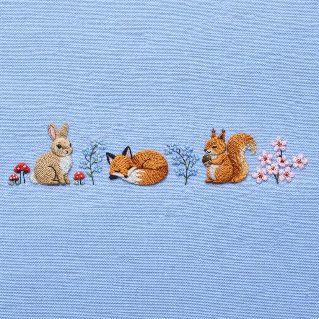 Woodland Animals Border Embroidery Design Bunny Fox Squirrel Forest ...