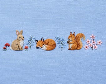 Woodland Animals Border Embroidery Design Bunny Fox Squirrel Forest Machine Stitch Pattern