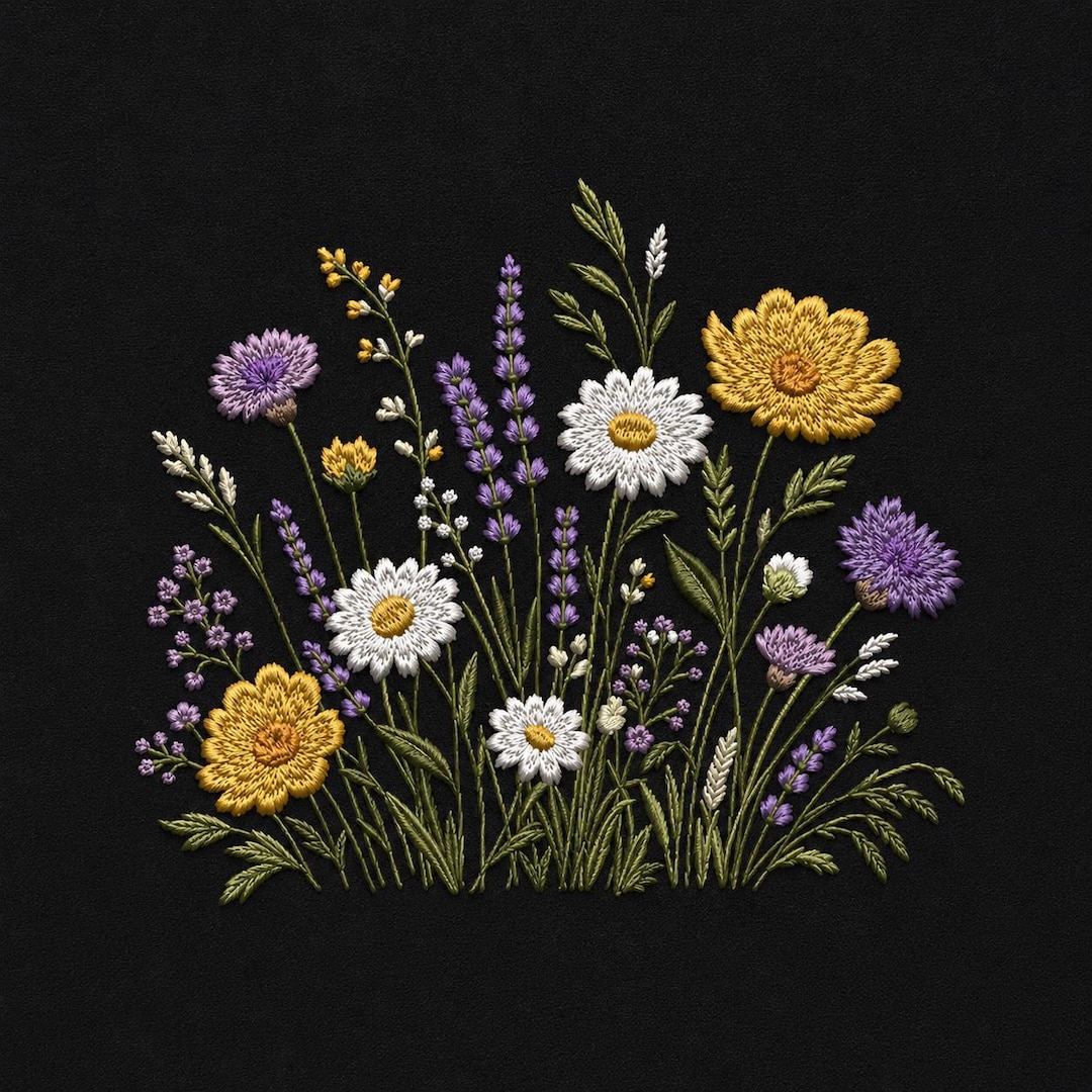 Wildflower Meadow Embroidery Design Daisy Lavender Golden Blossom ...