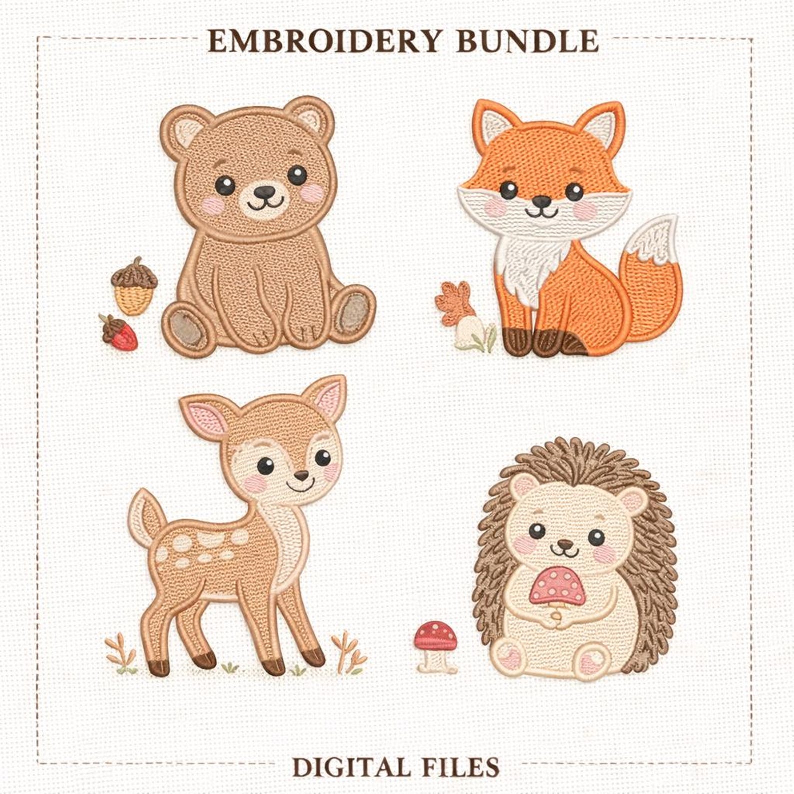 Woodland Animals Embroidery Bundle Bear Fox Deer Hedgehog Forest Nature ...