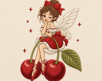 Kirschband Feen-Stickerei-Design Vintage-Frucht Flügel wunderliches Stitch Fantasy Kunstwerk