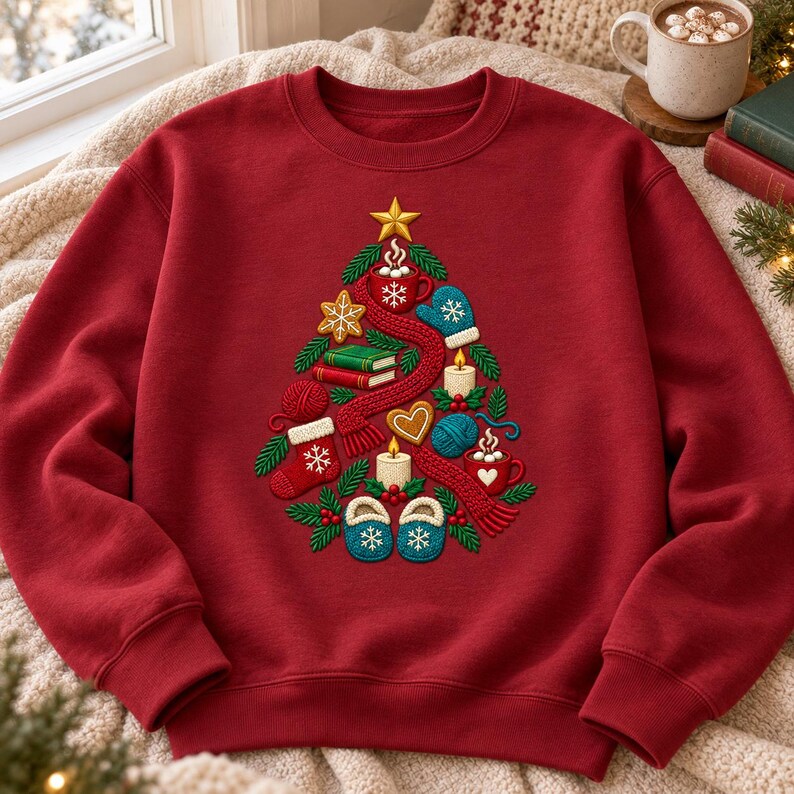 Problem Tree Visual Layout Christmas Tree Machine Embroidery Design, Cozy Books Mugs Stockings ...