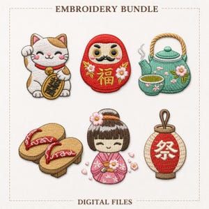 Japanskt broderipaket Kokeshi-lykta Maneki Neko Tekanna Sandaler Sakura Digital