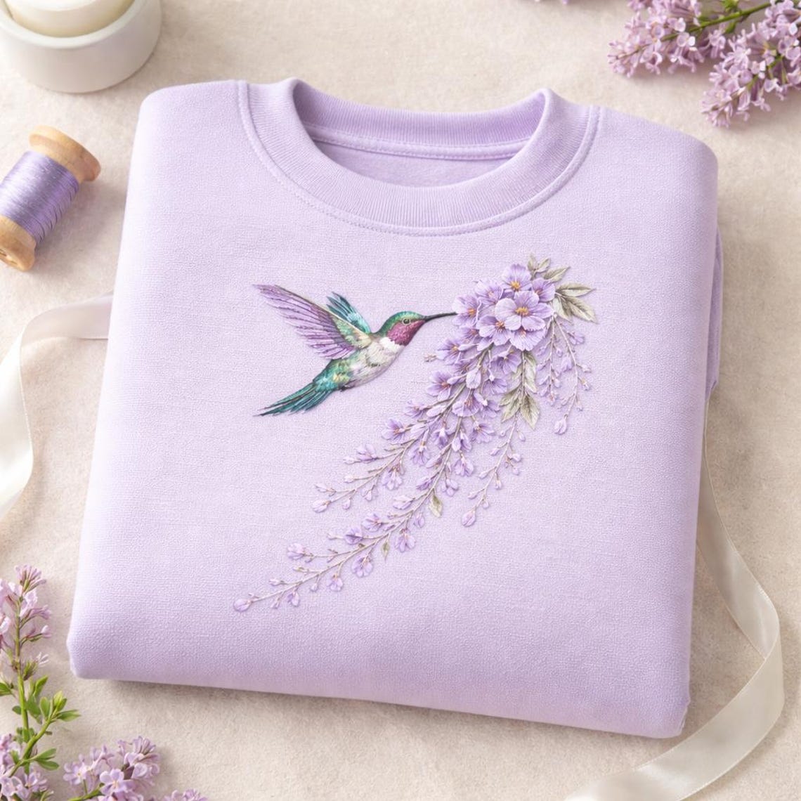 Lavender Bird Embroidery Design Purple Floral Branch Botanical Machine ...