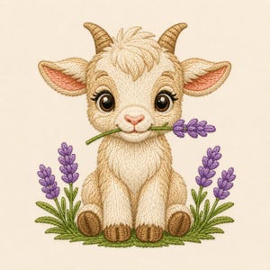 Baby Goat Embroidery Design Lavender Meadow Farm Animal Spring Sweatshirt Shirt Hoop Gift Pattern